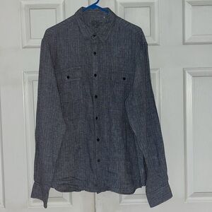 Lucky Brand Shirt Blue 100% Linen California Fit Long Sleeve Button Up